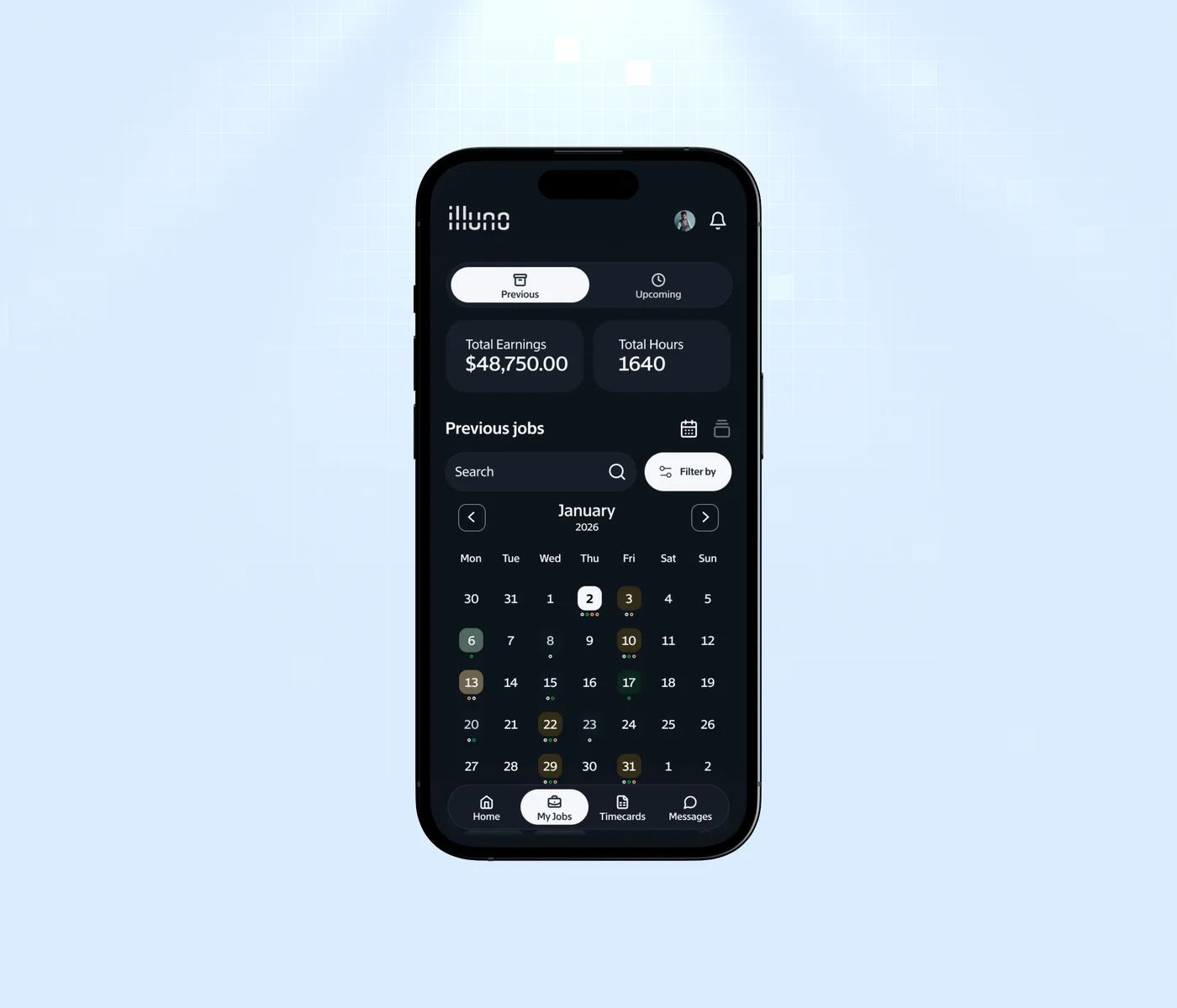 The officer app calendar filtering shifts by date and distance